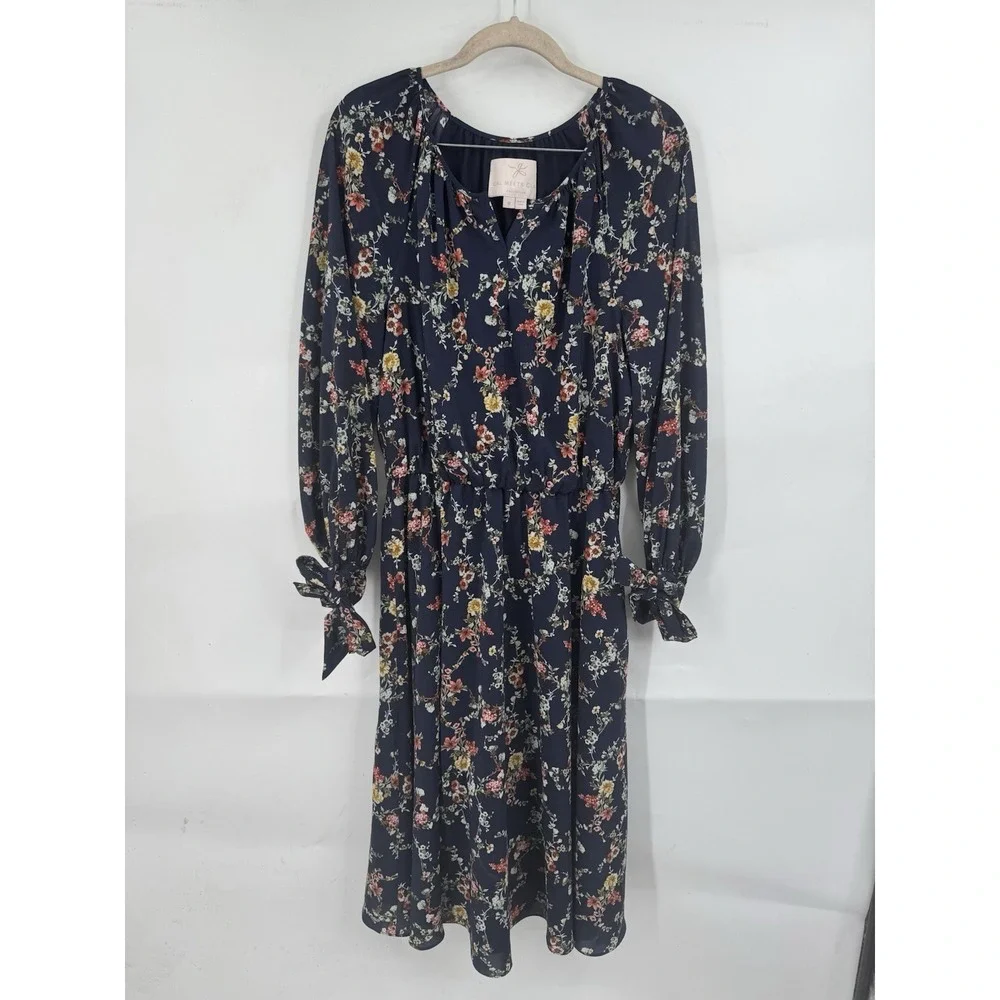 Gal‎ Meets Glam Bonnie Floral Blouson Dress Women 8 Navy Blue Peasant Cottage